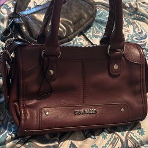 Steve Madden Maroon Leather Satchel with Dual Handles